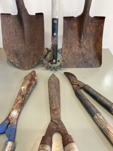 Garden Tools with a lot of rust.